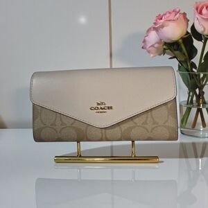 Coach Soft Pink Wallet in Colorblock Signature Canvas and refined calf leather